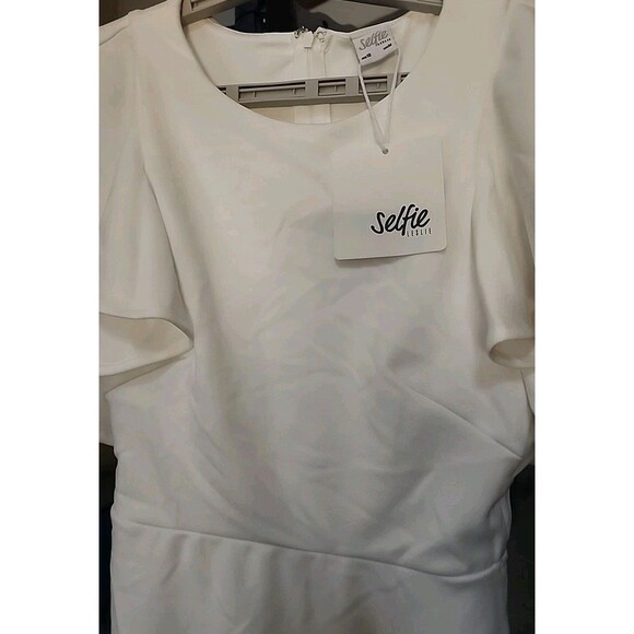 Selfie Leslie NWT New Frill Dress White Medium Mini Length Ruffle Ruffle B7 Nice - Picture 3 of 8